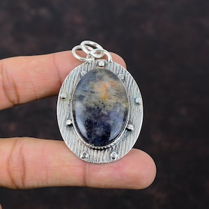 Handmade Iolite Sunstone Pendant: 925 Sterling Silver Women&#39;s Jewelry