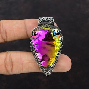 Titanium Druzy Pendant Genuine Gemstone Jewelry 925 Sterling Silver Pendant Knife Shell Shape Pendant Gift For Her Handmade Vintage Pendant