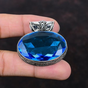 Handgefertigter Blautopas-Anhänger: Vintage 925 Sterlingsilber
