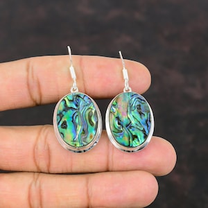 Brincos de prata esterlina 925 com concha de abalone: joias artesanais com pedras preciosas