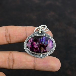 Faceted Ammolite Pendant: Handmade 925 Sterling Silver Gemstone Jewelry