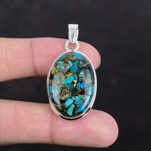 Chrysocolla Copper Pendant: Handmade 925 Sterling Silver Gemstone Jewelry