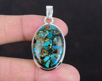 Chrysocolla Copper Pendant: Handmade 925 Sterling Silver Gemstone Jewelry