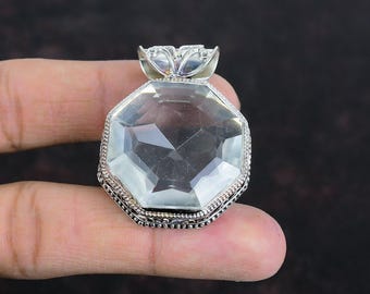 Handgemachter Achteck Weißer Topas Anhänger: Vintage Sterling Silber Schmuck