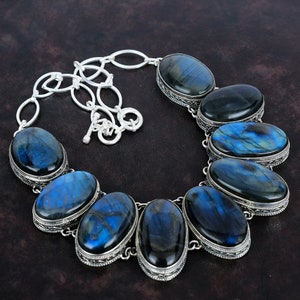 Handgemaakte labradorietketting: vintage 925 sterlingzilver, verstelbare ketting