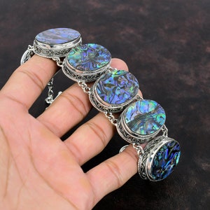 Abalone Shell Bracelet: Handmade 925 Sterling Silver Vintage Jewelry