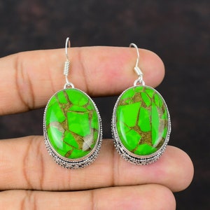 Copper Green Turquoise Sterling Silver Earrings: Handmade Vintage Style