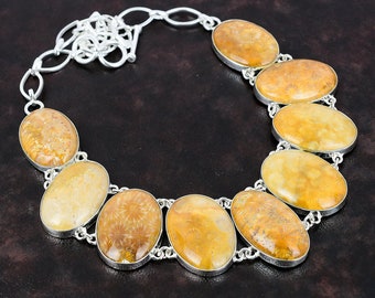 Fossile Koralle Kette: Handgefertigte 925 Sterling Silber Kette