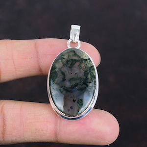 Handmade Solar Moss Agate Pendant: 925 Sterling Silver Jewelry