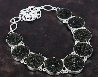 Handmade Moldavite Necklace: 925 Sterling Silver, Adjustable Chain