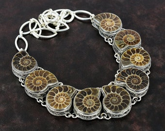 Collana fossile di ammonite Collana in argento sterling 925 Collana con vera pietra preziosa fatta a mano Collana a catena regolabile Collana vintage Regalo per lei