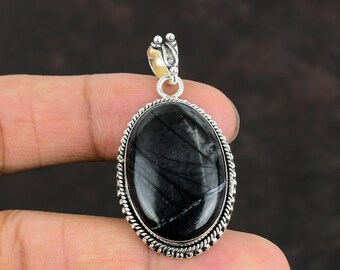 Handmade Picasso Jasper Pendant, Sterling Silver, Antique Style