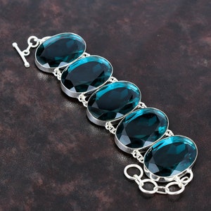 Handmade Faceted Indicolite Bracelet: 925 Sterling Silver Adjustable Chain