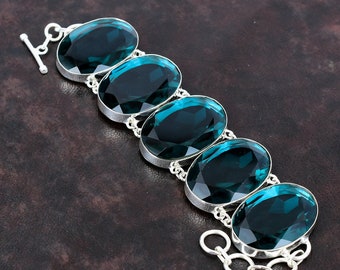 Handmade Faceted Indicolite Bracelet: 925 Sterling Silver Adjustable Chain