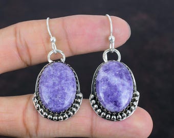Lepidolite Earrings: Handmade 925 Sterling Silver Drop Earrings