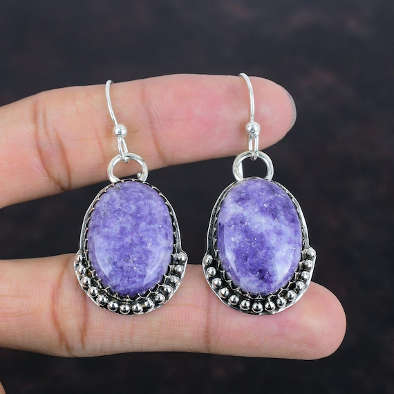スターリングシルバー パープルレピドライト イヤリング, 金属 Sterling Silver Purple Lepidolite 並行輸入品 変革の石高品質まんまるレピドライト ピアス 天然石パワーストーン