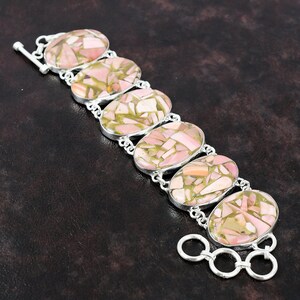 Copper Pink Opal Bracelet 925 Sterling Silver Bracelet Gemstone Jewelry Handmade Adjustable Chain Bracelet Gift For Women Birthstone Jewelry
