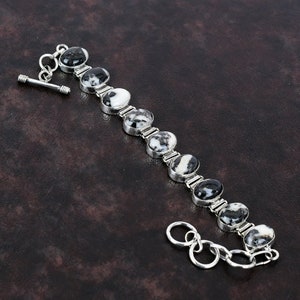White Buffalo Turquoise Bracelet: 925 Sterling Silver Adjustable Chain