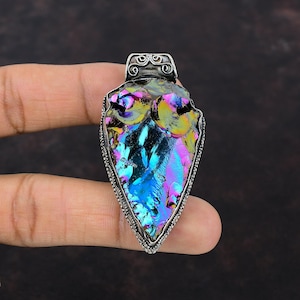 Titanium Druzy Pendant Gemstone Pendant 925 Sterling Silver Pendant Knife Shell Shape Pendant Handmade Jewelry Vintage Pendant Gift For Her