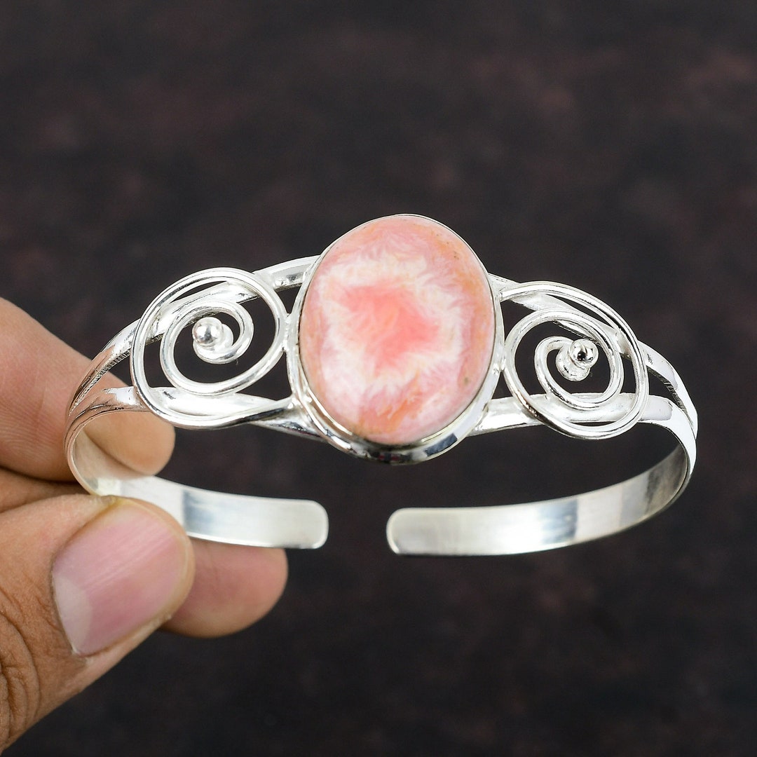 Cuff Bracelet Rhodochrosite, Turquoise, Lapis Inlay