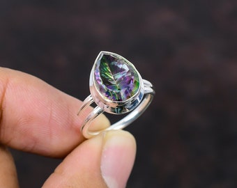 Rainbow Mystic Topaz Ring 925 Sterling Silver Ring Top Quality Gemstone Jewelry Adjustable Ring Handmade Boho Ring Gift For Her Decent Ring