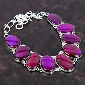 Handmade Purple Fire Labradorite Necklace: 925 Sterling Silver, Adjustable Chain
