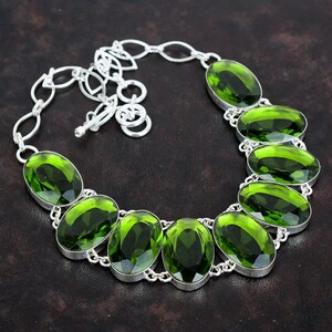 Faceted Peridot Necklace: Handmade 925 Sterling Silver Adjustable Chain