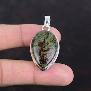 Handmade Dragon Bloodstone Pendant: 925 Sterling Silver Pear Jewelry