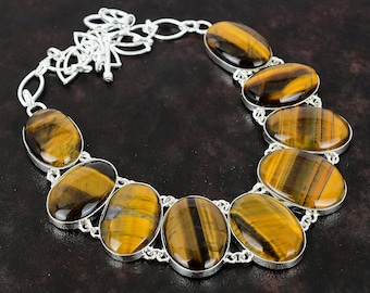 Tiger's Eye 925 Sterling Silver Necklace - Handmade Gemstone Jewelry