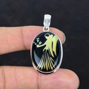 Black Onyx Virgo Zodiac Pendant: Sterling Silver Horoscope Necklace