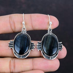 Handmade Pietersite Earrings: 925 Sterling Silver Dainty Jewelry