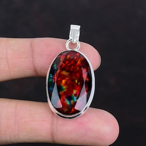 Faceted Ammolite Pendant: Handmade 925 Sterling Silver Gemstone Jewelry