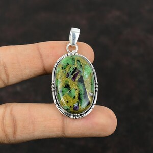 Copper Ruby Zoisite Pendant: Handmade 925 Sterling Silver Boho Jewelry