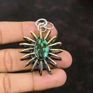 Handmade Tibetan Turquoise Pendant: 925 Sterling Silver, 18K Gold Plated