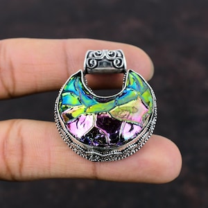 Titanium Druzy Pendant Wonderful Gemstone Jewelry 925 Sterling Silver Pendant Crescent Moon Pendant Gift For Women Handmade Vintage Pendant