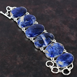 Handmade Sodalite Bracelet: 925 Sterling Silver Adjustable Chain