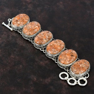 Handmade Sunstone 925 Sterling Silver Bracelet - Adjustable Vintage Jewelry