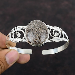 Dinosaur Bone Cuff Bracelet: Handmade 925 Sterling Silver Adjustable Bangle