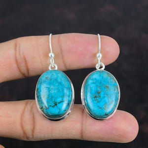Handmade Tibetan Turquoise Earrings: 925 Sterling Silver Dangle Jewelry