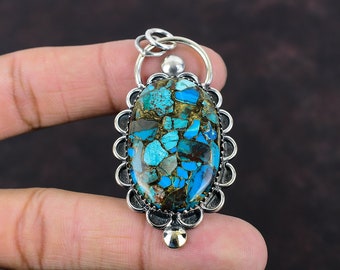 Chrysocolla Copper Pendant: Handmade 925 Sterling Silver Gemstone Jewelry