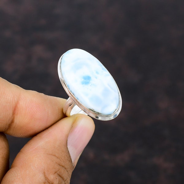 Larimar Gemstone Ring Handmade Jewelry 925 Sterling Silver Rings Adjustable Ring Larimar Jewelry Gift For Mother Engagement Ring Dainty Ring