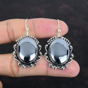 Shungite Gemstone Earrings: Dainty 925 Sterling Silver Dangle Jewelry