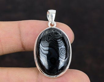 Colgante de psilomelano hecho a mano: joyería de piedras preciosas en plata de ley 925