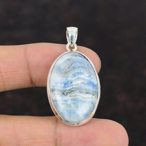 Blue Scheelite Pendant: Handmade 925 Sterling Silver Gemstone Jewelry