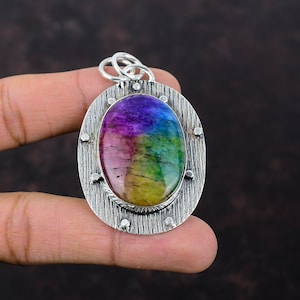 Rainbow Solar Quartz Druzy Pendant: Handmade 925 Sterling Silver Gemstone Jewelry