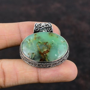 Handmade Chrysoprase Pendant: Vintage 925 Sterling Silver Jewelry