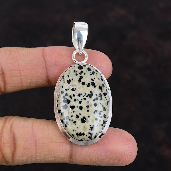 Handmade Dalmatian Jasper Pendant: 925 Sterling Silver Oval Gemstone