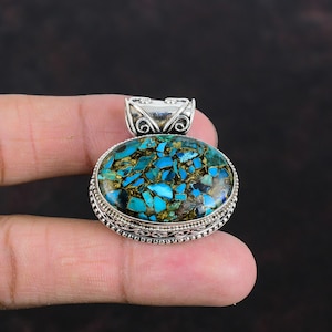 Chrysocolla Copper Pendant: Handmade Sterling Silver Vintage Jewelry