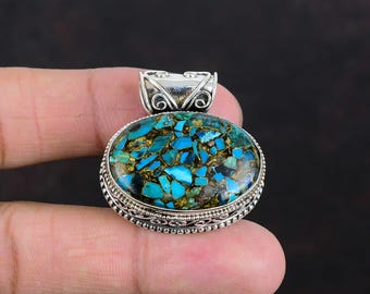 Chrysocolla Copper Pendant: Handmade Sterling Silver Vintage Jewelry