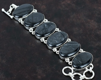 Picasso Jasper Sterling Silver Bracelet, Handmade Adjustable Gemstone Jewelry